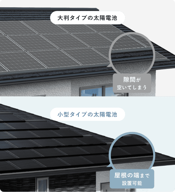 大判タイプの太陽電池と小型タイプの太陽電池